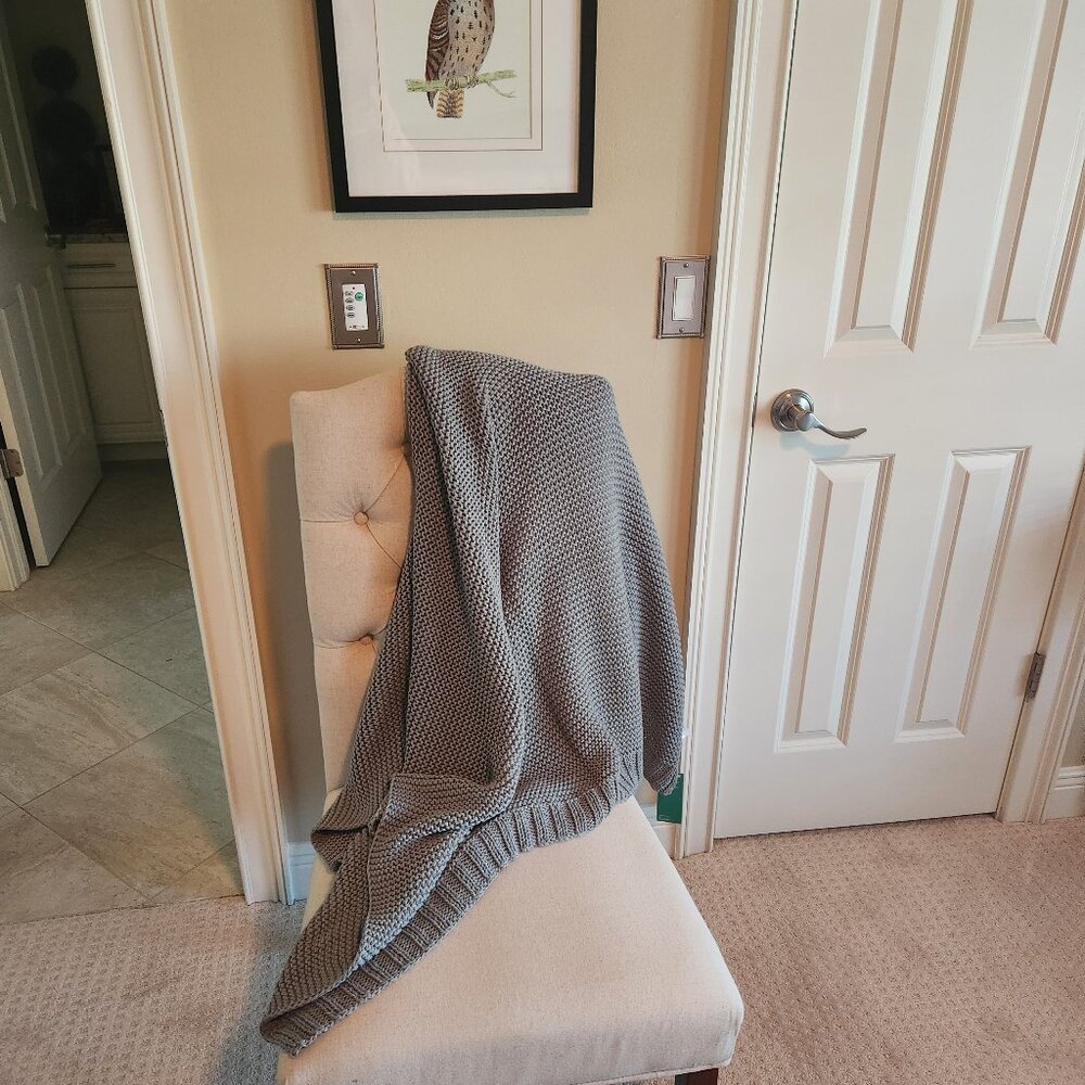 New moss green knitted throw blanket
